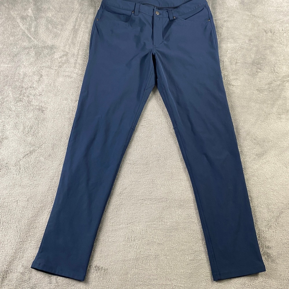 Lululemon ABC Pant Mens 33 Navy Blue Slim Straight Warpstreme 5-Pocket Trousers